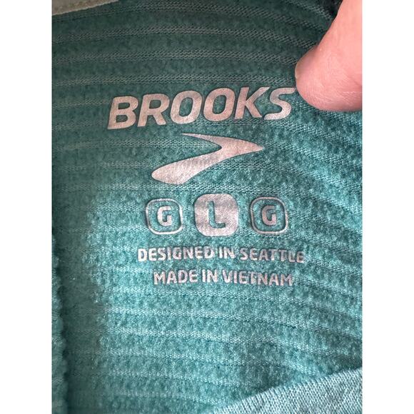 Brooks -Womens Run Happy Size L Stretchy Long Sleeve Turtleneck Thumbholes Green - Picture 4 of 7